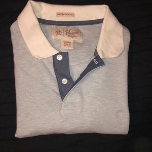 Penguin Polo Baby blue , with white collar.